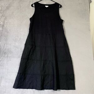 J Jill Black Linen Casual Dress Jersey Stretch Bodice Womens M Sleeveless Midi